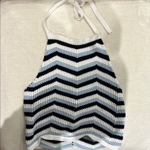 Striped Knit Crop Top Subdued - Black, White, and blue